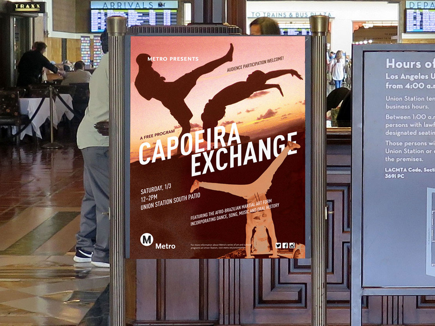 Dancers in mid-air at Ticketing Hall, Union Station